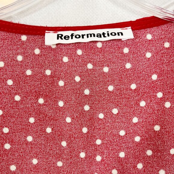 Reformation Breanna Dress Red Polka Dot Button Midi Short Sleeve - Size 2 - Picture 3 of 6